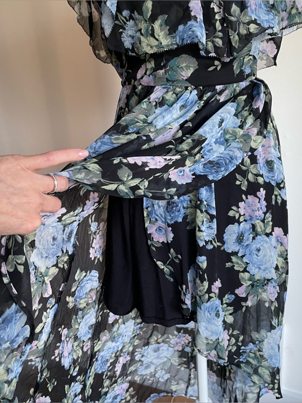 Abercrombie & Fitch Black Floral Chiffon Ruffle High-Low Hemline Sundress XS - Picture 7 of 15
